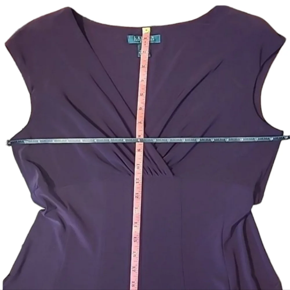Ralph Lauren Cocktail A-Line Swing Dress Plunge V-Neck Knee Length Short Sleeve